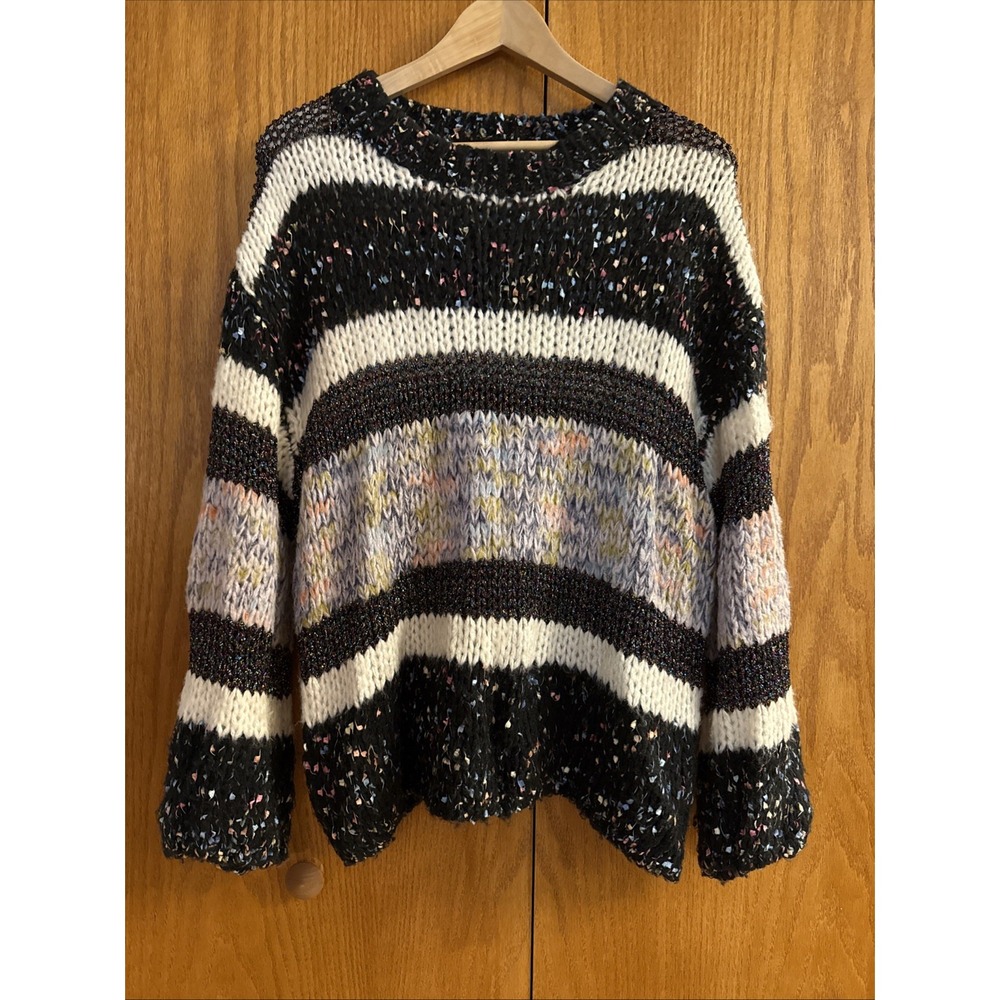 Heartloom Wms Sweater Sz M Multi Textured Multi Color Metallic Sparkle Striped